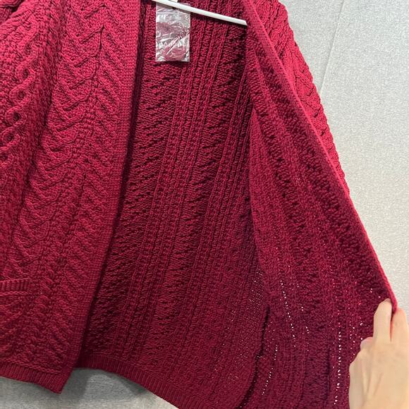 Aran Craft Petite Merino Wool Open Front Cardigan Sweater Wine Berry XLP - Picture 8 of 8